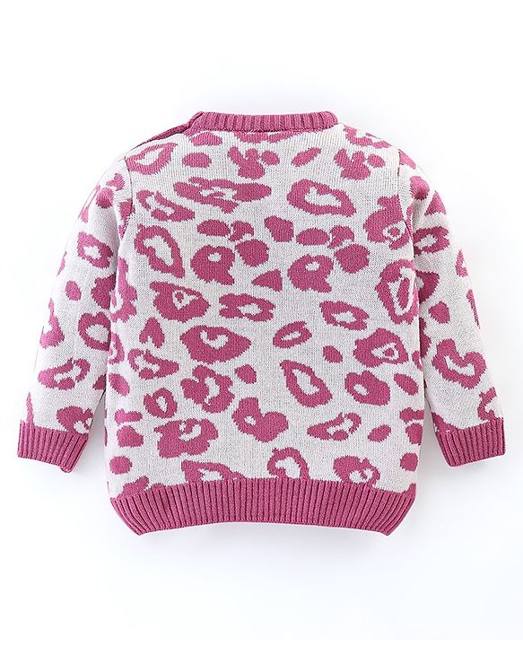 Babyhug Knit Full Sleeves Printed Baby Sweater Sets - Pink