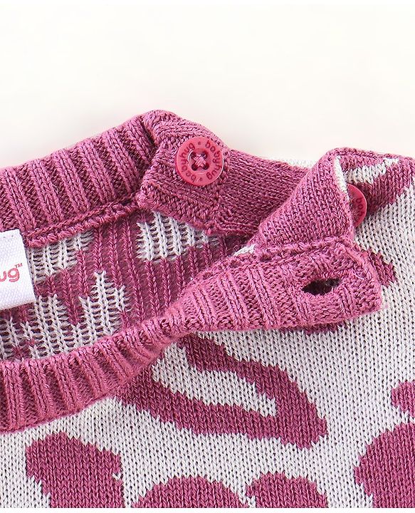 Babyhug Knit Full Sleeves Printed Baby Sweater Sets - Pink