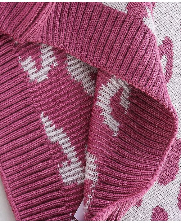 Babyhug Knit Full Sleeves Printed Baby Sweater Sets - Pink