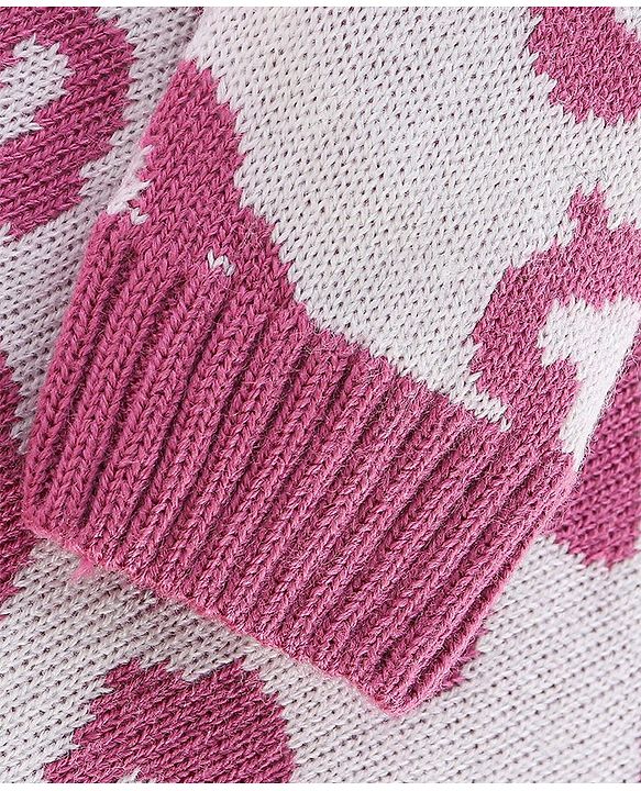Babyhug Knit Full Sleeves Printed Baby Sweater Sets - Pink