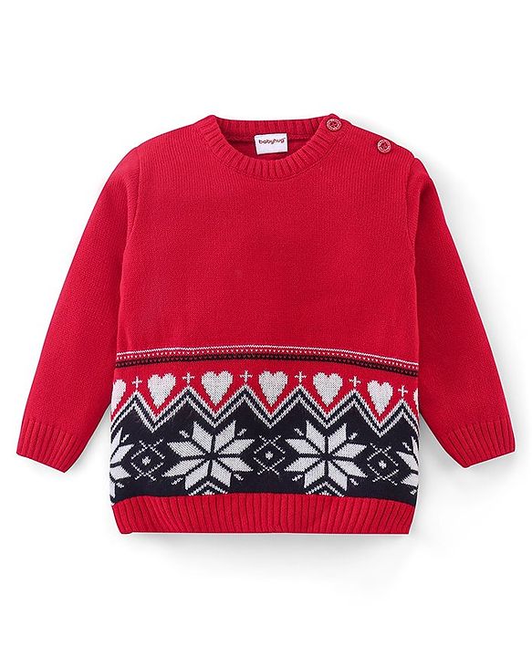 Babyhug Knit Full Sleeves Sweater Set with Flower Design - Red
