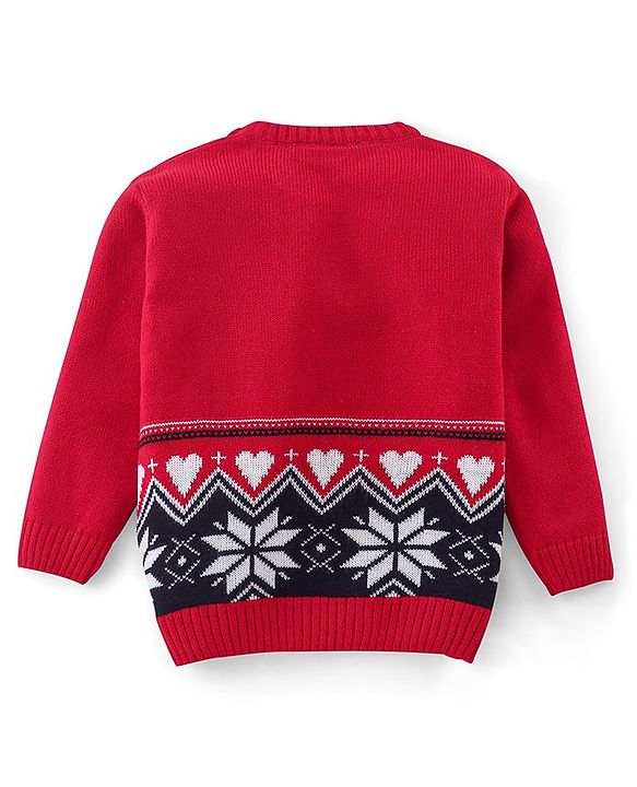 Babyhug Knit Full Sleeves Sweater Set with Flower Design - Red