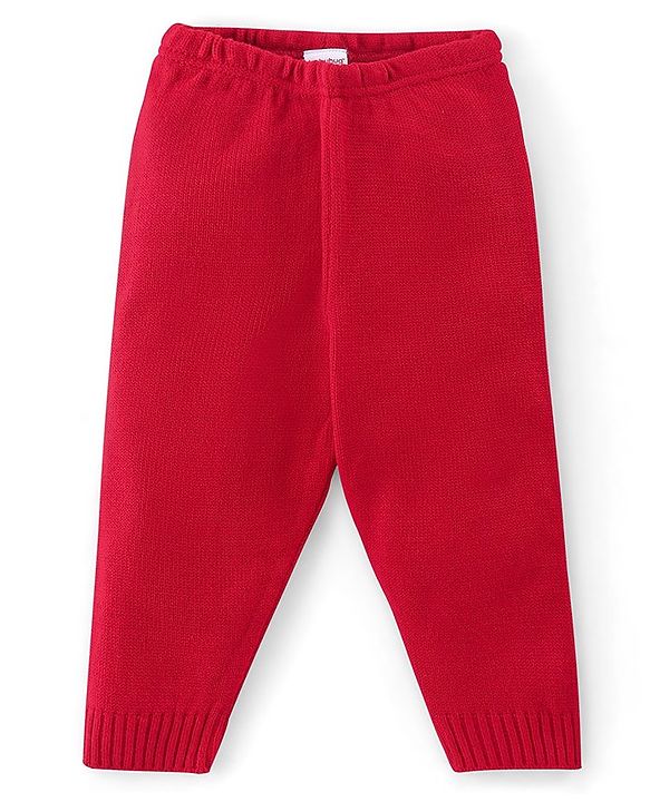Babyhug Knit Full Sleeves Sweater Set with Flower Design - Red
