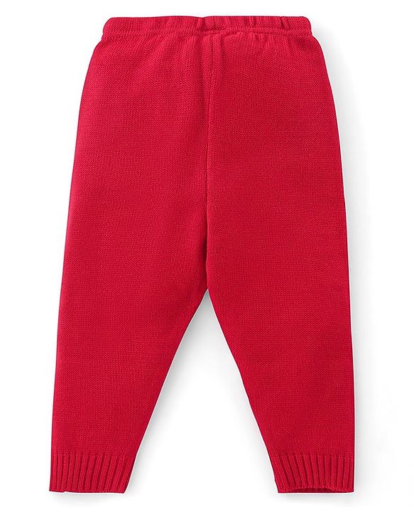 Babyhug Knit Full Sleeves Sweater Set with Flower Design - Red