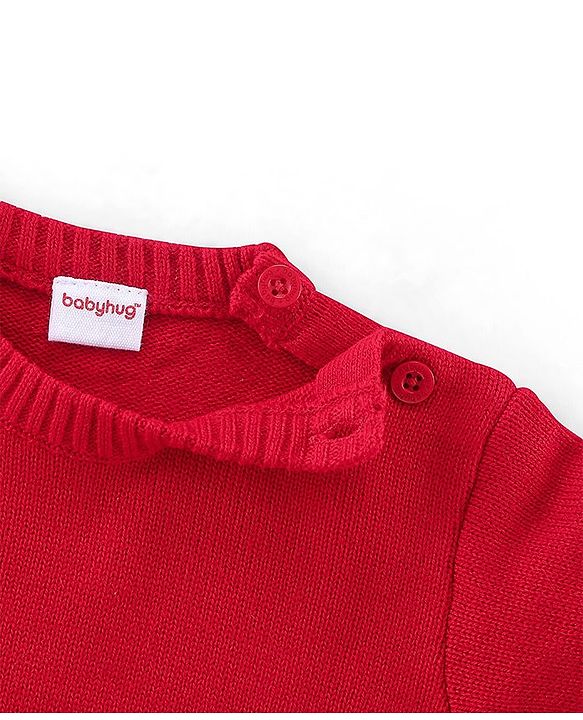 Babyhug Knit Full Sleeves Sweater Set with Flower Design - Red