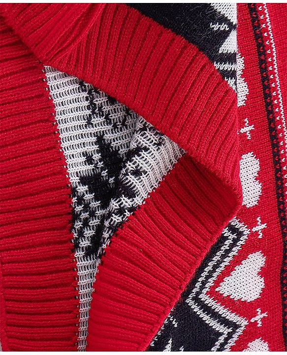 Babyhug Knit Full Sleeves Sweater Set with Flower Design - Red