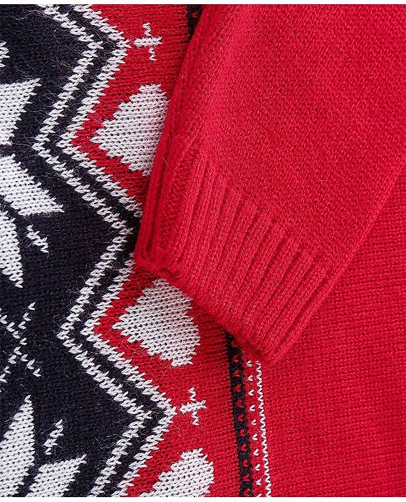 Babyhug Knit Full Sleeves Sweater Set with Flower Design - Red