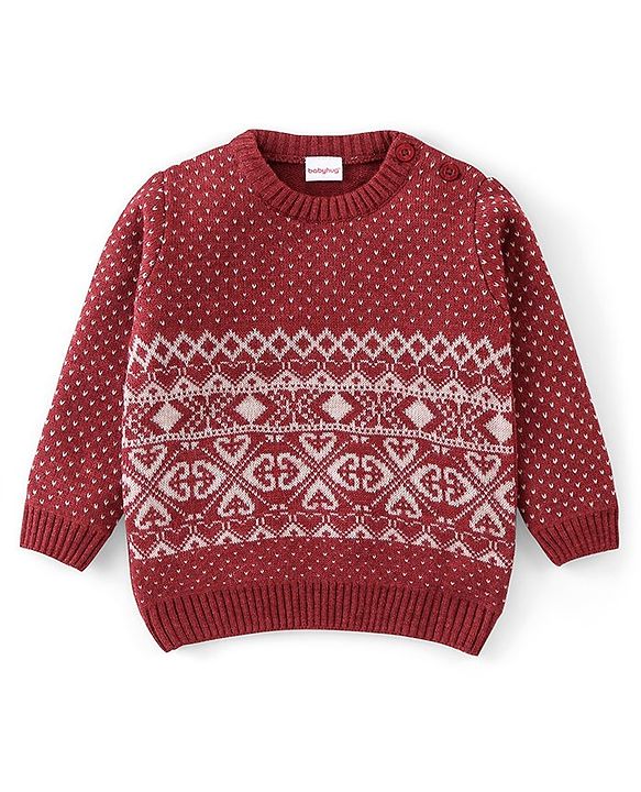 Babyhug Full Sleeves Sweater Set With Ikat Print - Red