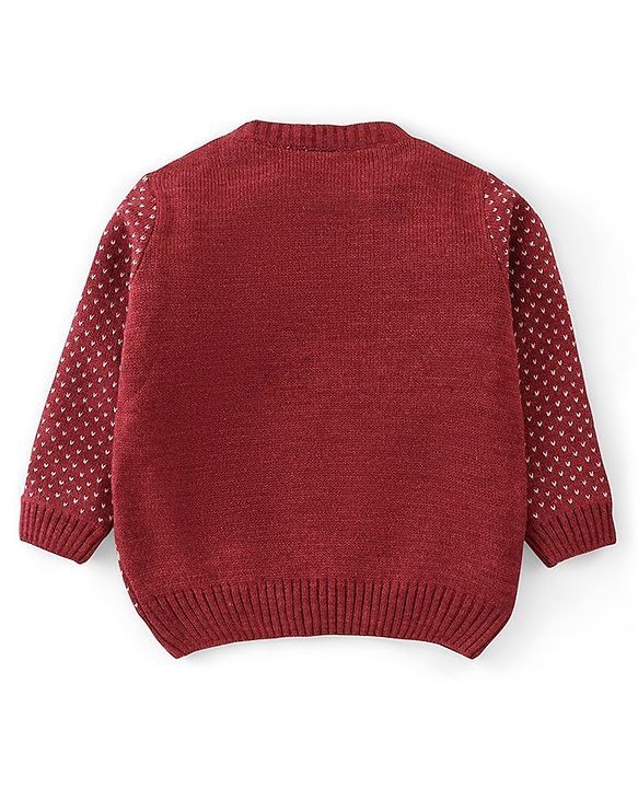 Babyhug Full Sleeves Sweater Set With Ikat Print - Red