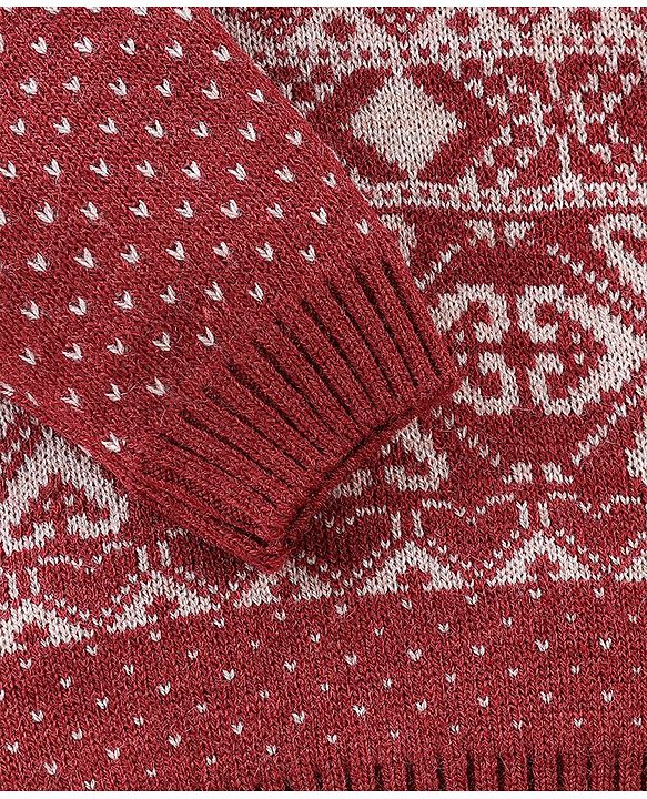 Babyhug Full Sleeves Sweater Set With Ikat Print - Red