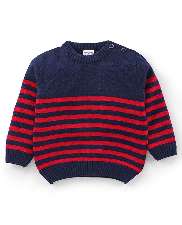 Babyhug Full Sleeves Striped Baby Sweater Set - Red & Navy
