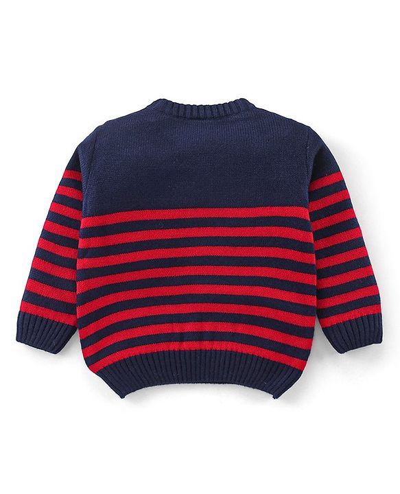 Babyhug Full Sleeves Striped Baby Sweater Set - Red & Navy