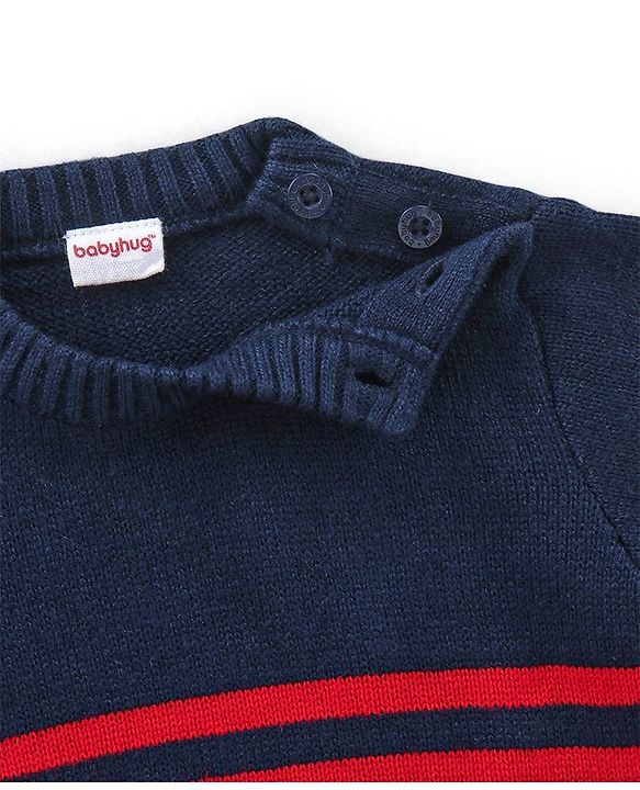 Babyhug Full Sleeves Striped Baby Sweater Set - Red & Navy