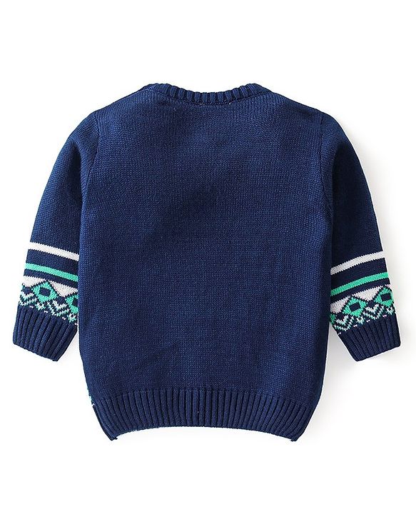 Babyhug Full Sleeves Sweater Set with Chevron Design - Navy Blue