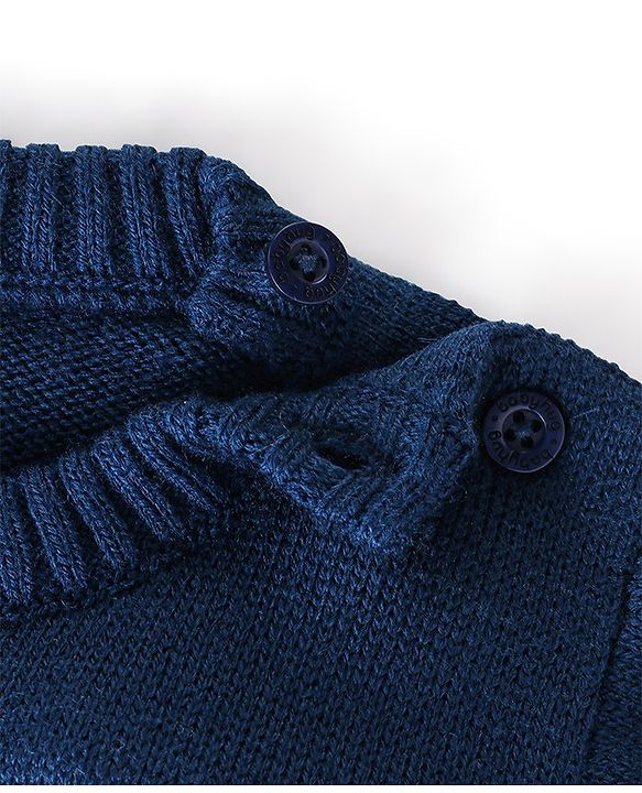Babyhug Full Sleeves Sweater Set with Chevron Design - Navy Blue