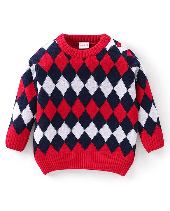 Babyhug Knit Full Sleeves Argyle Baby Sweater Set - Multicolor