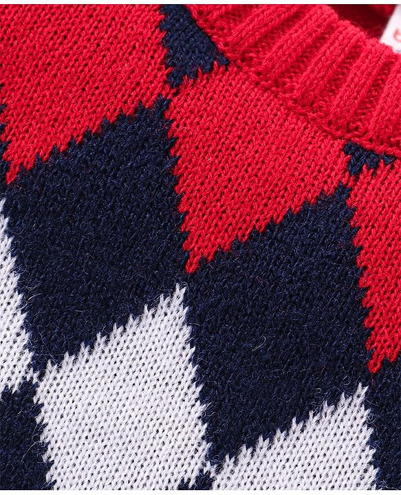 Babyhug Knit Full Sleeves Argyle Baby Sweater Set - Multicolor
