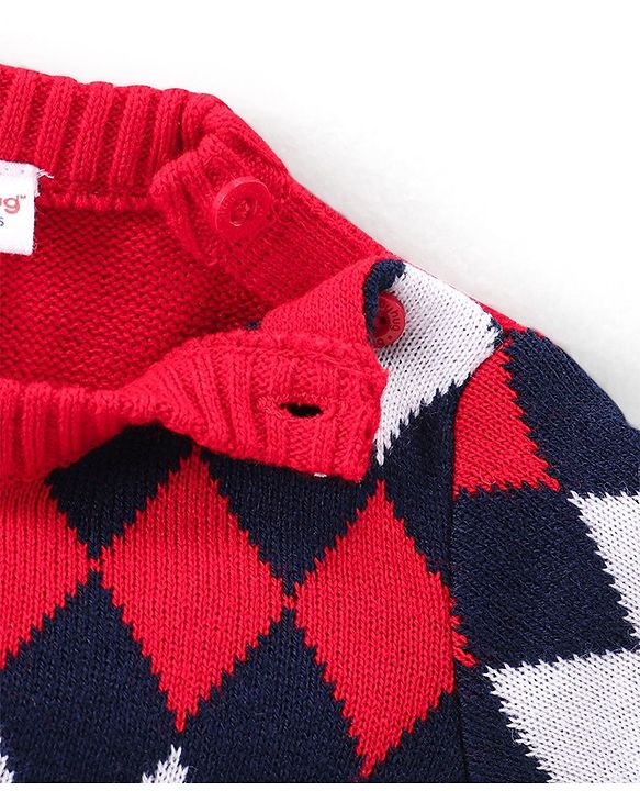 Babyhug Knit Full Sleeves Argyle Baby Sweater Set - Multicolor