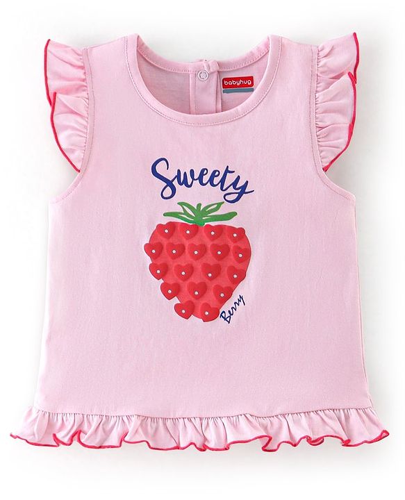Babyhug 100% Cotton Sleeveless Top & Leggings Set Strawberry Print- Pink