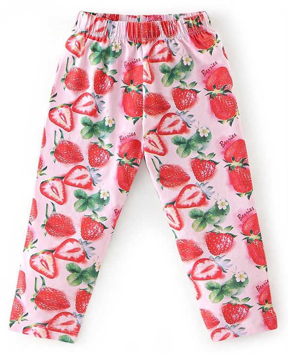 Babyhug 100% Cotton Sleeveless Top & Leggings Set Strawberry Print- Pink