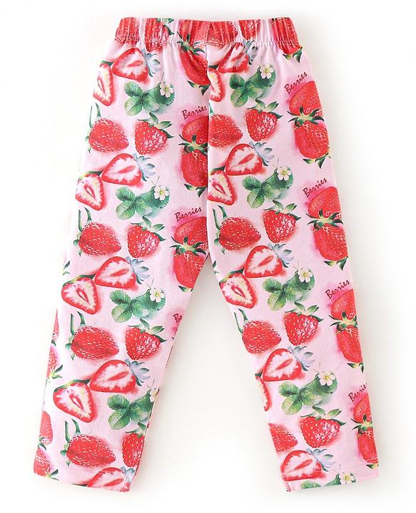 Babyhug 100% Cotton Sleeveless Top & Leggings Set Strawberry Print- Pink