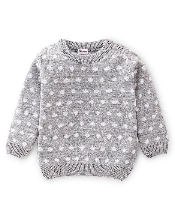 Babyhug Knitted Full Sleeves Polka Dots Design Sweater Set - Grey