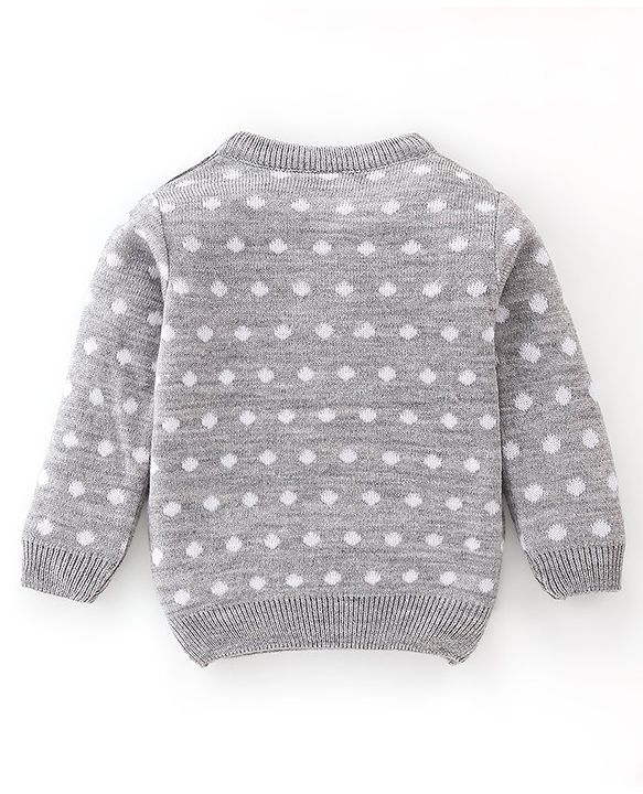Babyhug Knitted Full Sleeves Polka Dots Design Sweater Set - Grey