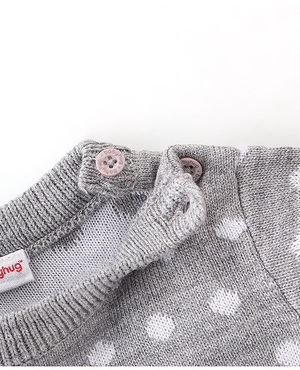 Babyhug Knitted Full Sleeves Polka Dots Design Sweater Set - Grey