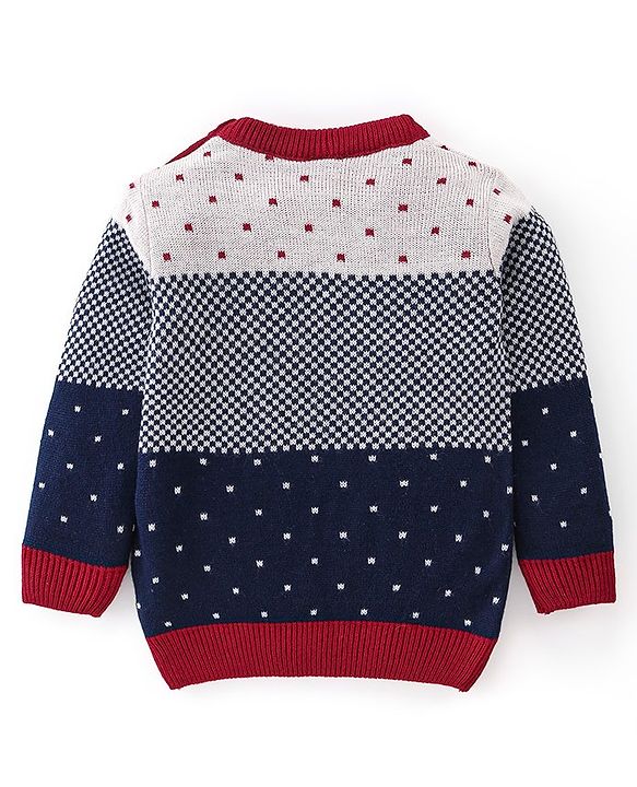 Babyhug Knitted Full Sleeves Checks & Design Sweater Set - Multicolour