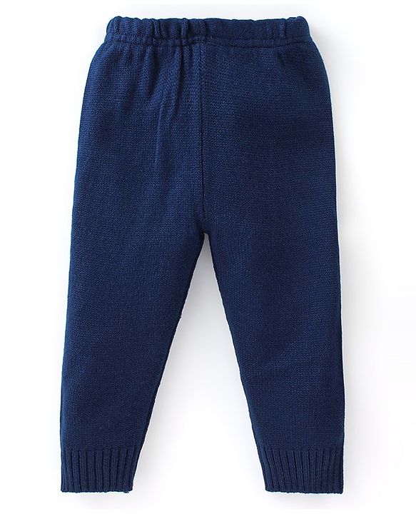 Babyhug Knitted Full Sleeves Sweater Set with Reindeer Design - Navy Blue & Green