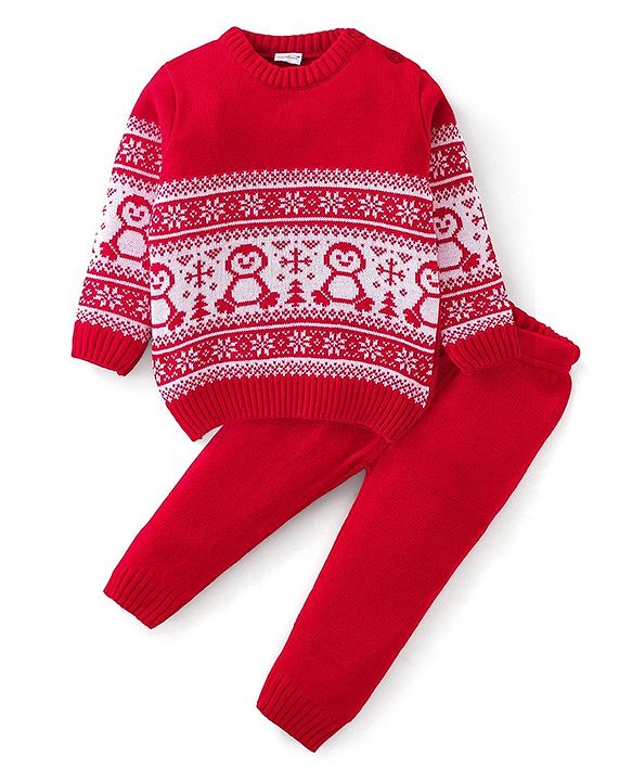 Babyhug Full Sleeves Baby Sweater Set - Red