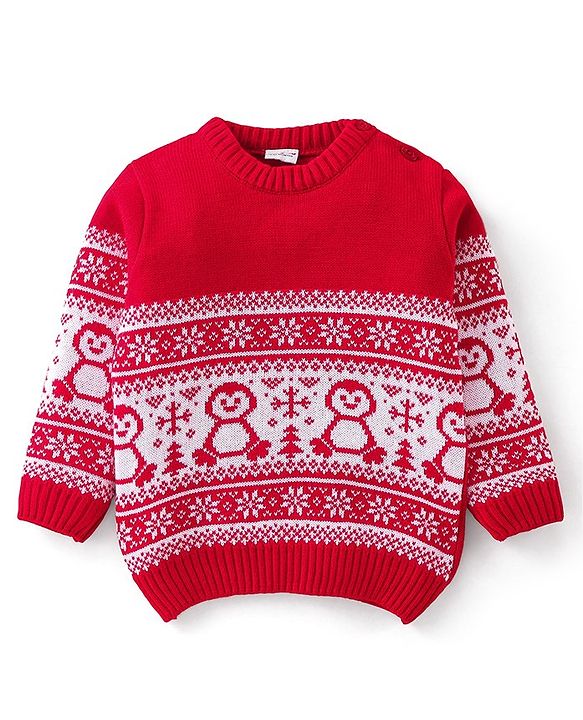 Babyhug Full Sleeves Baby Sweater Set - Red