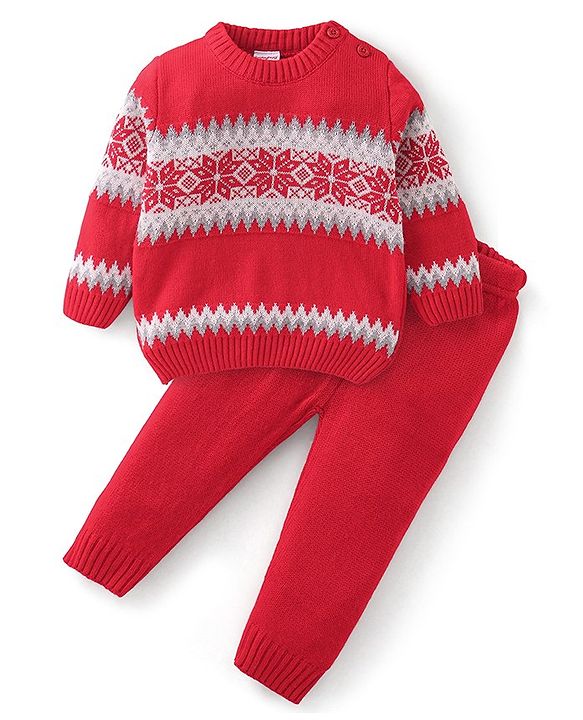 Babyhug Full Sleeves Baby Sweater Set -Red