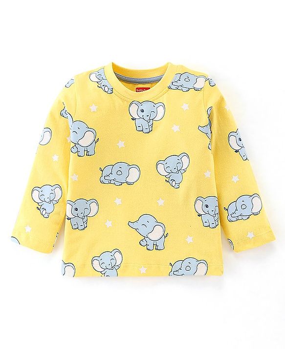 Babyhug Cotton Jersey Full Sleeves Night Suit Elephant Print - Yellow