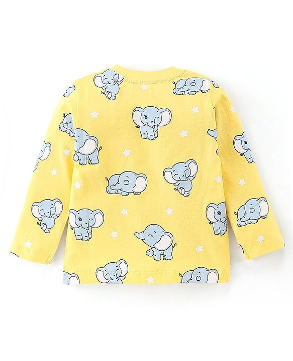 Babyhug Cotton Jersey Full Sleeves Night Suit Elephant Print - Yellow