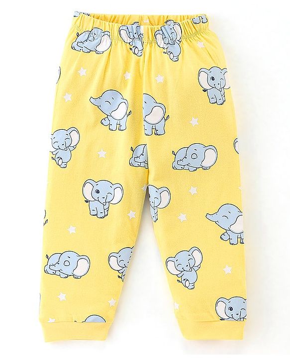 Babyhug Cotton Jersey Full Sleeves Night Suit Elephant Print - Yellow