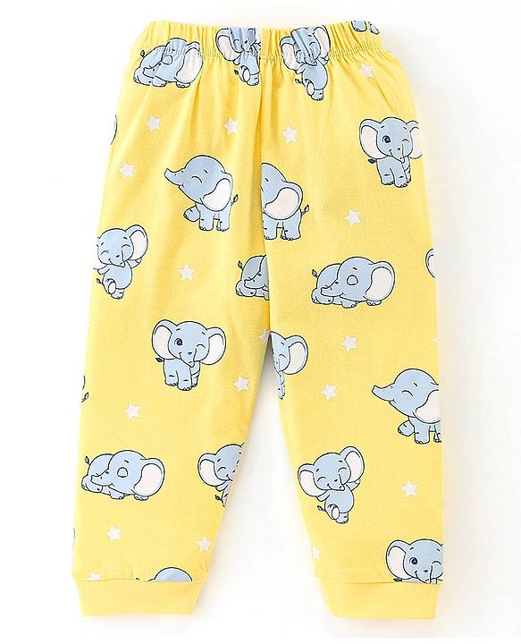 Babyhug Cotton Jersey Full Sleeves Night Suit Elephant Print - Yellow