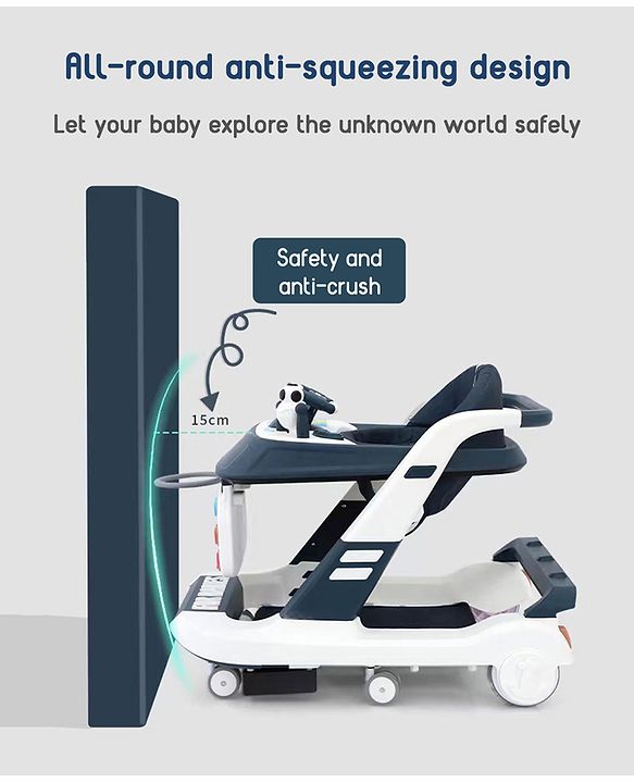 Babyhug Multifunctional Musical Anti-Fall & Convertible Baby Walker - Black