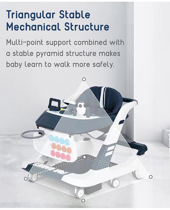 Babyhug Multifunctional Musical Anti-Fall & Convertible Baby Walker - Black