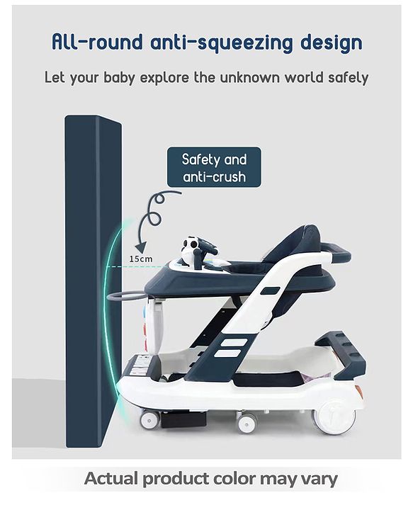 Babyhug Multifunctional Musical Anti-Fall & Convertible Baby Walker - Black
