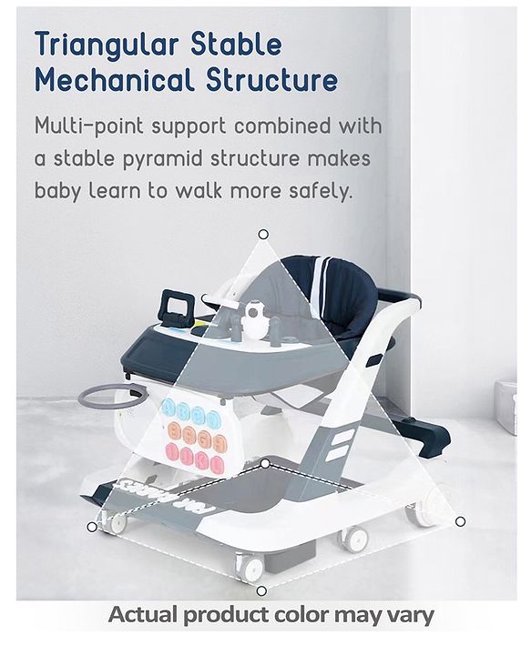 Babyhug Multifunctional Musical Anti-Fall & Convertible Baby Walker - Black