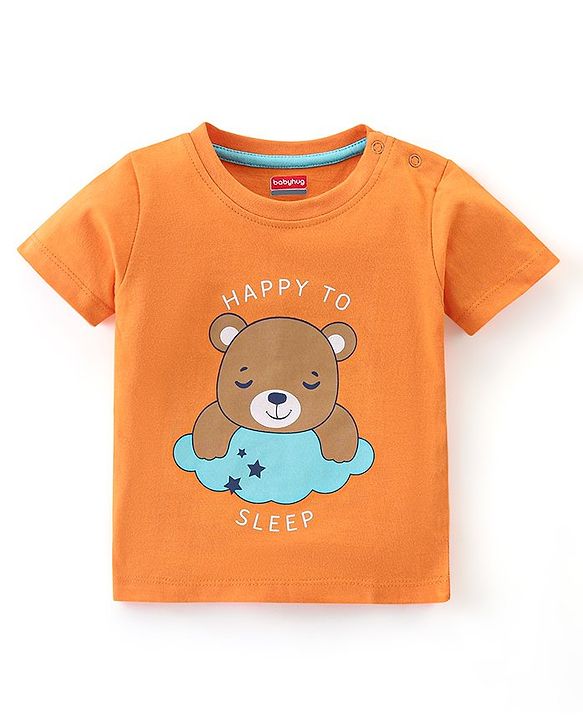 Babyhug Cotton Half Sleeves Night Suit Bear & Cloud Print- Orange & Blue