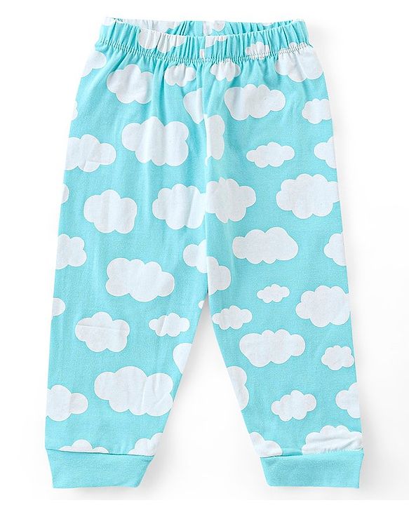 Babyhug Cotton Half Sleeves Night Suit Bear & Cloud Print- Orange & Blue