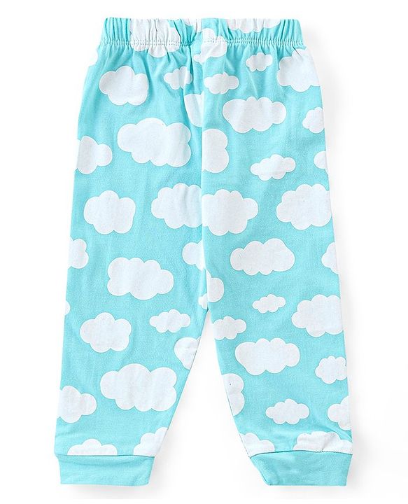 Babyhug Cotton Half Sleeves Night Suit Bear & Cloud Print- Orange & Blue
