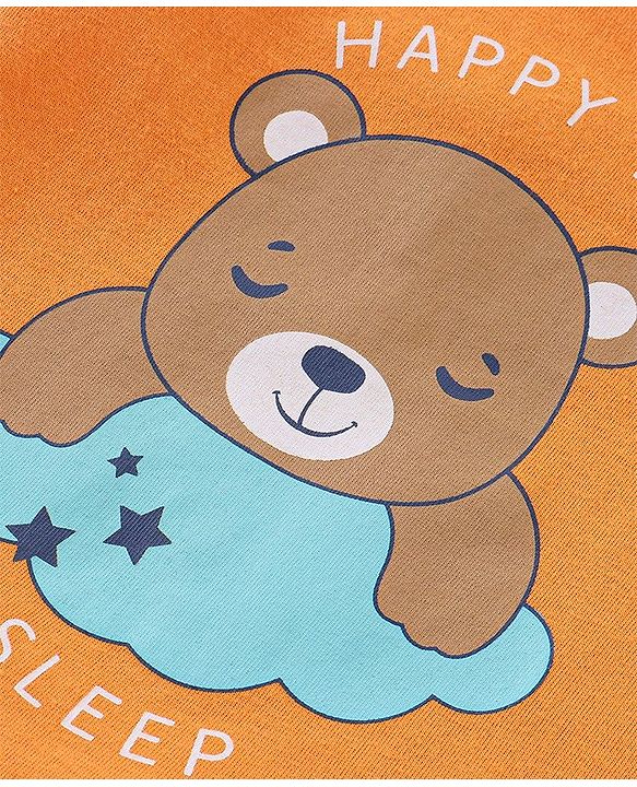 Babyhug Cotton Half Sleeves Night Suit Bear & Cloud Print- Orange & Blue