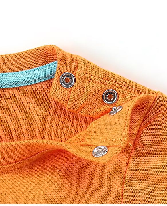 Babyhug Cotton Half Sleeves Night Suit Bear & Cloud Print- Orange & Blue