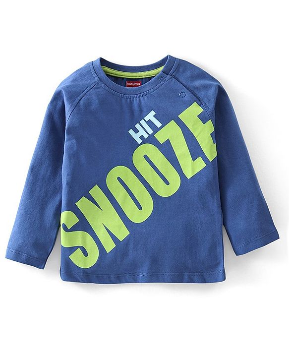 Babyhug Cotton Full Sleeves Night Suit Stripes & Text Print - Blue & Yellow