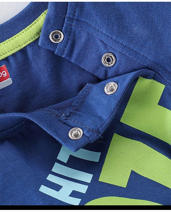 Babyhug Cotton Full Sleeves Night Suit Stripes & Text Print - Blue & Yellow