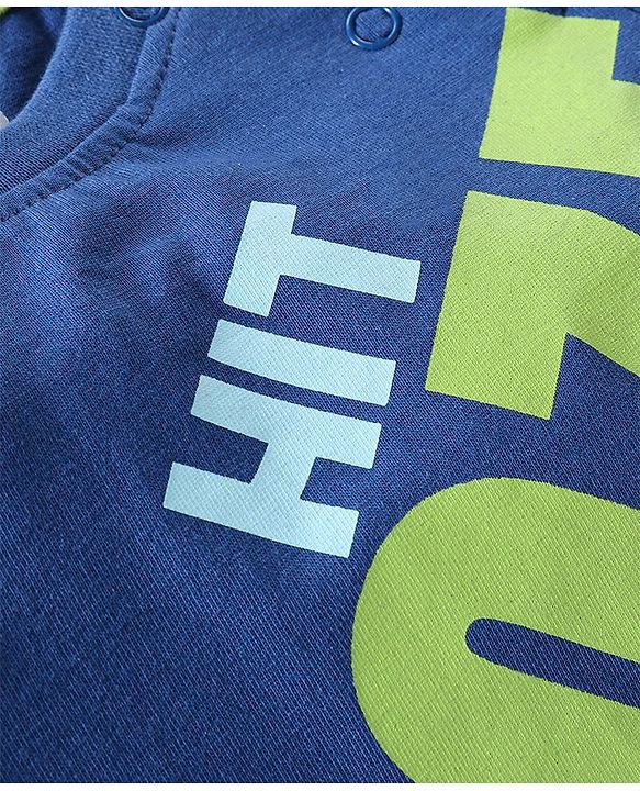 Babyhug Cotton Full Sleeves Night Suit Stripes & Text Print - Blue & Yellow