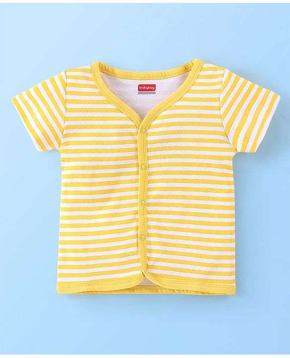 Babyhug 100% Cotton Knit Half Sleeves Front Open Vest Stripes & Jungle Print Pack of 3 - Yellow & Blue